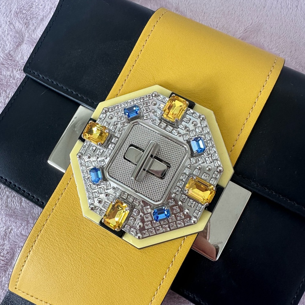 Prada City Ribbon Black and Yellow Crystal Embellished Crossbody Bag